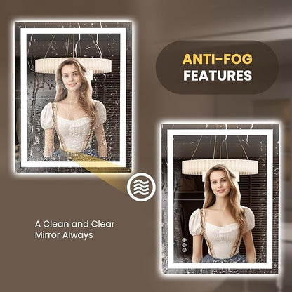 LOAAO 35.4"x29.9" LED Mirror for Bathroom, Lighted Bathroom Mirror with Lights, Anti-Fog, Dimmable, Memory Function, Easy to Install, Clear Reflection