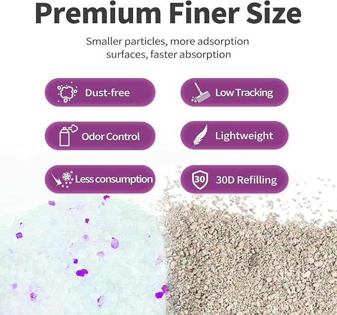 Cat Litter Crystals No Clumping Odor Control Kitty Litter Non-Clumping No scooping Low Dust, Low Tracking, Dehydrates Waste Lavender - 8.6 lbs (2 x 4.3 lb Packs)-Mewly Pet