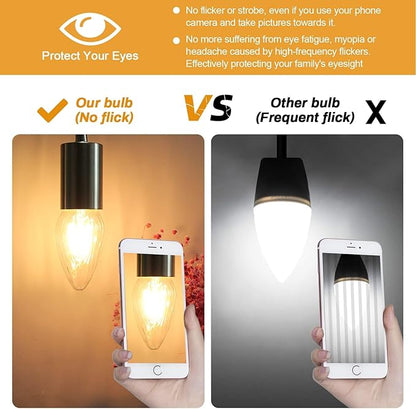 BRIMAX F15 4W Led Porch Light Bulbs Outdoor, Equivalent 40W Incandescent Bulb, E26 Medium Base Dimmable 2700K Warm White Flame Wrinkle Glass, LED Post Bulbs for Ceiling Fan and Lantern Lamp, 4Pack