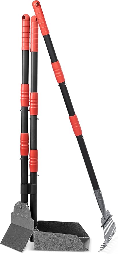 Heeyoo Dog Pooper Scooper, Dog Poop Tray and Rake Set, Pet Waste Removal Scoop with Long Adjustable Sectional Stainless Handles-Mewly Pet