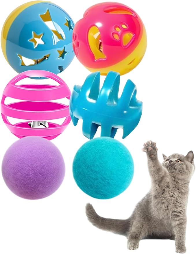 6-Pack Cat Toys for Indoor Cats, Playfully Content (1.5'', Basic Cat Toy Set)-Mewly Pet