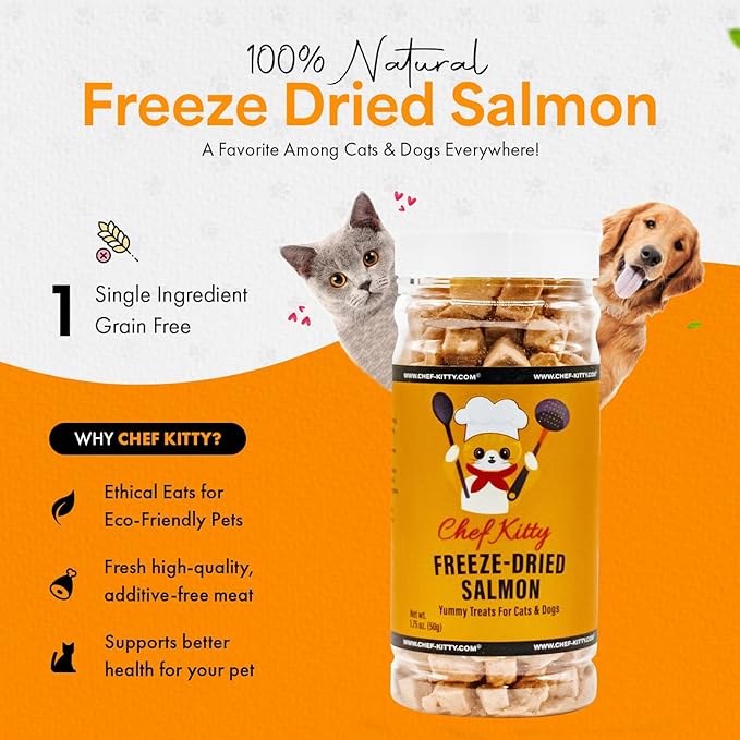 Freeze-Dried Salmon Treats for Cats & Dogs – 100% Wild Caught, Single Ingredient, High-Protein, Healthy Snack – No Additives or Preservatives – 1.4oz - Inspected & Tested in USA-Mewly Pet
