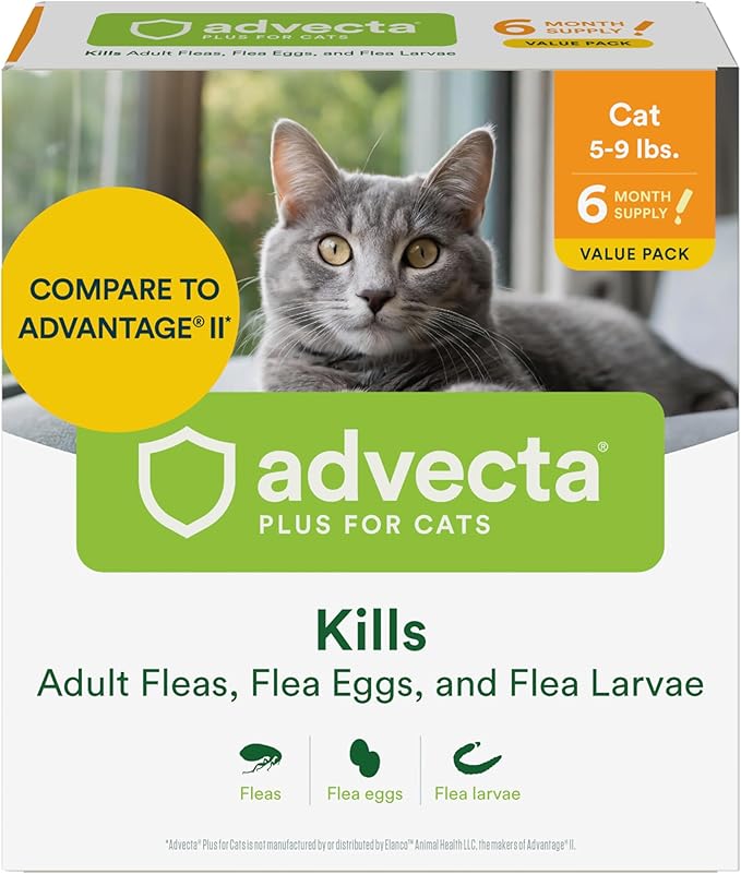 Plus Flea Prevention for Cats, Cat and Kitten Treatment & Control, Small and Large, Fast Acting Waterproof Topical Drops, 6 Month Supply-Mewly Pet