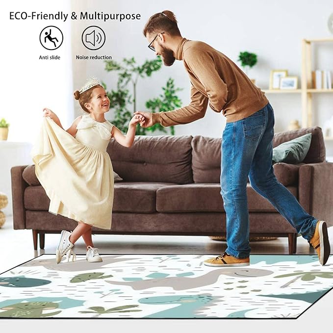 Dinosaur Baby boy Seamless Sweet Dino Palm Cactus Scandinavian Cute Area Rug Outdoor Patio Rug Play Mat Modern Floor Carpet Non-Slip Home Decor Living Room Kids Bedroom Nursery, 3x5 ft