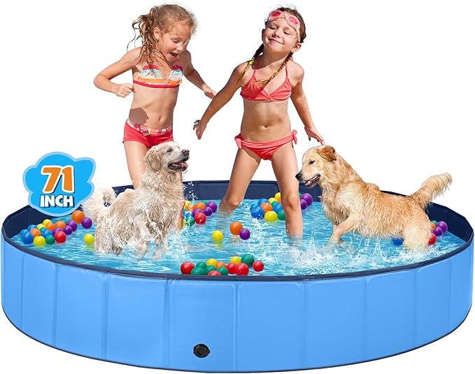 Jecoo Dog Pool for Large Dogs Kiddie Pool Hard Plastic Foldable Dog Bathing Tub Portable Outside Kids Swimming for Pets and Dogs Outdoor Backyard-Mewly Pet