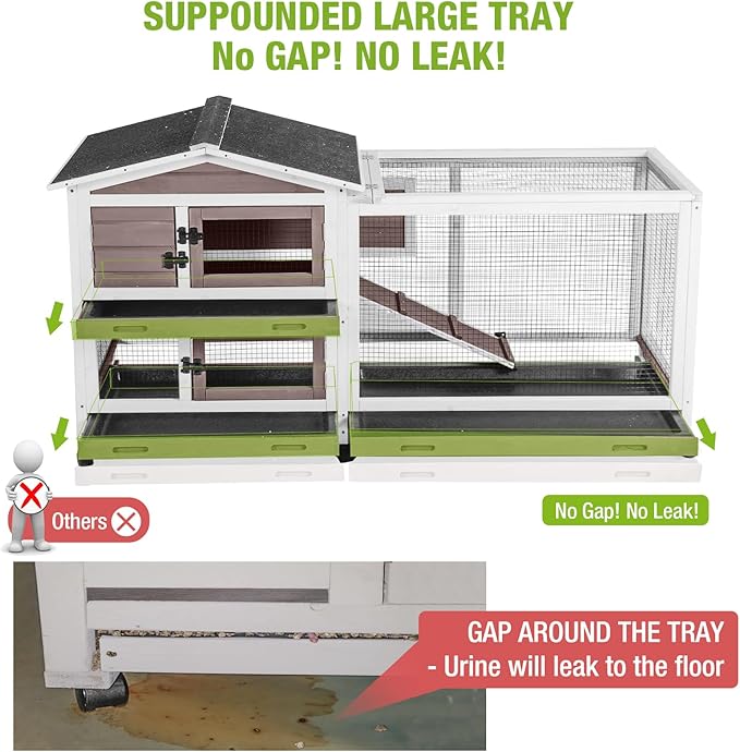 GUTINNEEN Rabbit Hutch with Chew-Resistant Ramp Indoor Bunny Cage Outdoor Guinea Pig Cage with Wheels and Leakproof Tray-Mewly Pet