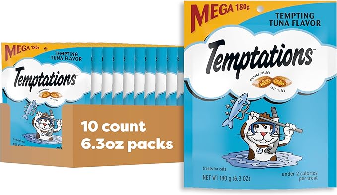 Temptations Classic Crunchy and Soft Cat Treats Tempting Tuna Flavor, 6.3 oz. Pouch (Pack of 10)-Mewly Pet