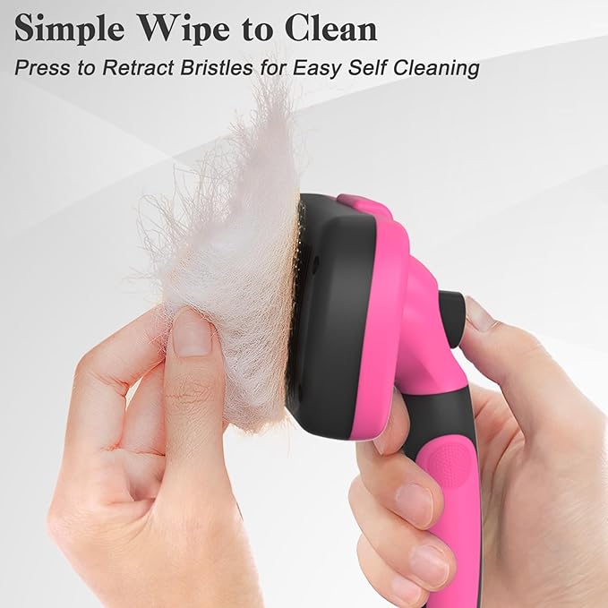 Swihauk Self Cleaning Slicker Brush for Dogs & Cats - Skin Friendly Grooming, Deshedding, Hair Removal for Puppies & Long/Short Haired Pets, Pet Supplies Accessory, Pink-Mewly Pet