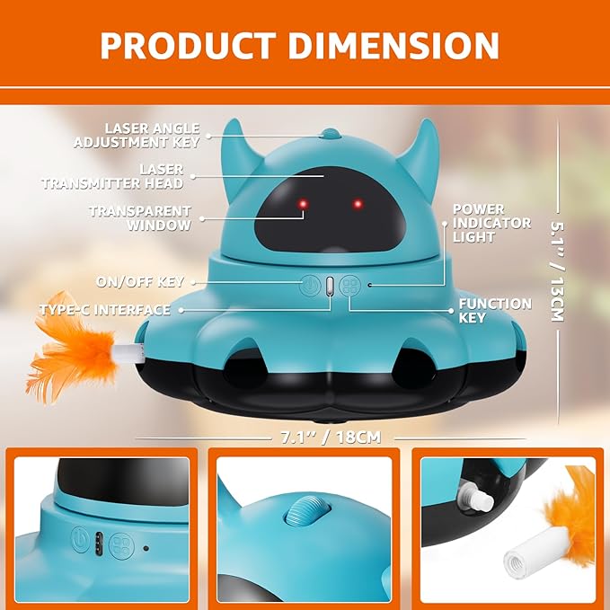 MIKK Cat Laser Toy Cat Feather Toys 2-in-1 Interactive for Indoor Cats Automatic with Remote Control Moving Ambush USB-C Rechargeable Electronic Kitten Toy for Indoor Exercise (Blue)-Mewly Pet