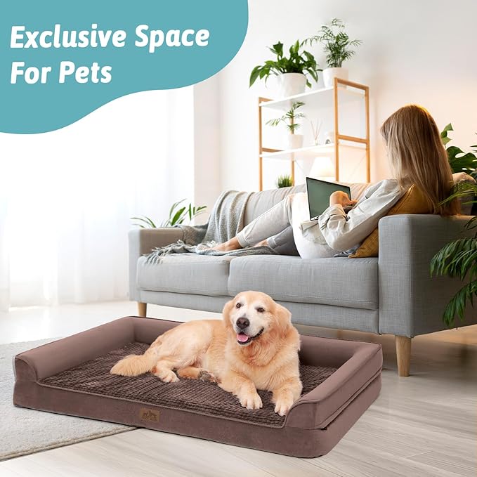 Orthopedic Dog Beds for Medium Size Dog, Pet Couch for Dog Cat, Supportive Foam Bolster Sofa with Waterproof Lining Cover, Anti-Slip, Comfort, Washable, 30x20x7.5 in, U Shape, Brown-Mewly Pet
