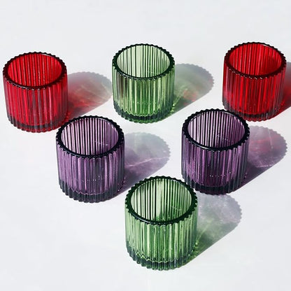 VOHO 3 Color Votive Candle Holders for Easter Decor, 6pcs Large Tealight Candle Holder for Votive Tea Lights Candles, Ribbed Tea Light Candle Holder Glass Gifts for Halloween/Thanksgiving/Christmas