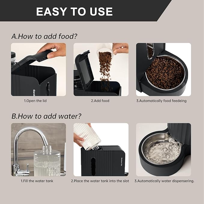 Automatic Gravity Pet Feeder, 1.8 Gallons*2 Dog Feeder and Water Dispenser Set, 2-in-1 Automatic 100% BPA-Free Feeder and Stainless Steel Water Dispenser for Dogs, Cats, Rabbits, Puppies (Black)-Mewly Pet