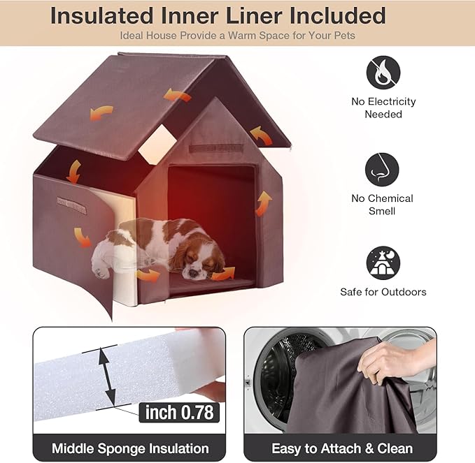 Dog House Outdoor Insulated, 50.87" L Large Dog Kennel with Chew-Proof Iron Frame, Suitable for Medium to Large Dogs (Brown)-Mewly Pet