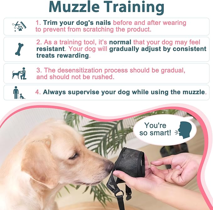 LUCKYPAW Dog Muzzle, Mesh Muzzle for Large Medium Small Dogs, Soft Mouth Guard for Biting Chewing, Breathable Mouth Guard with Adjustable Strap for Training(Hot Pink, S(Snout:7.75"-8.75"))-Mewly Pet