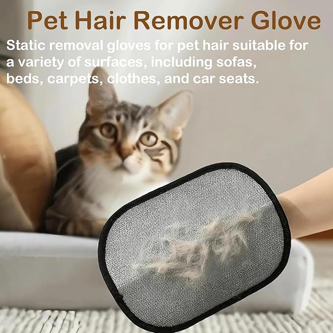 Pet Hair Remover Glove for Cats & Dogs, Electrostatic Pet Hair Removal Gloves, 2PC Upgrade Reusable Pet Hair Remover Glove, for Furniture, Carpet, Car Seat, Pet Grooming-Mewly Pet