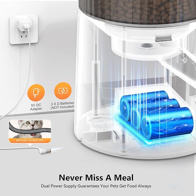 Automatic Cat Feeder: 4L Timed Cats Food Dispenser Programmable 1-6 Meal for Cat and Small Medium Dog- Auto Pet Feeder Dual Power Supply with Desiccant Bag& | Easy to Clean White-Mewly Pet