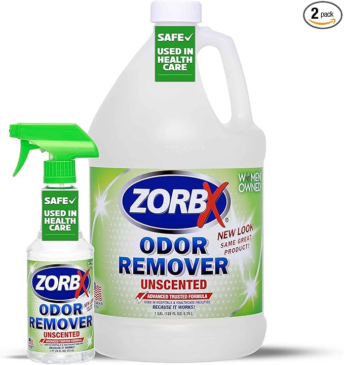 ZORBX Unscented Odor Eliminator for Strong Odor 16 Oz + 128 Oz - Used in Hospitals & Healthcare Facilities - Advanced Trusted Formula, Fast-Acting Odor Remover Spray for Dog, Cat, House & Carpet-Mewly Pet