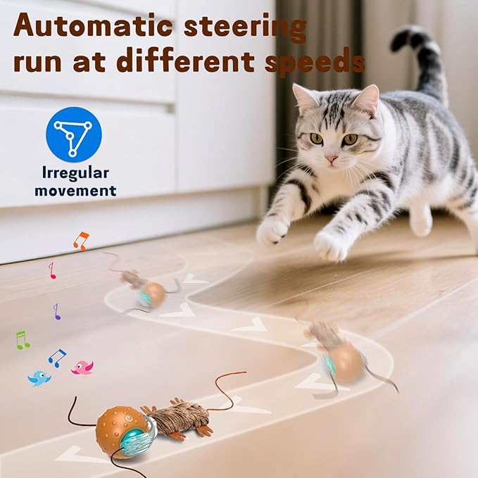 Interactive Cat Toy Ball - Automatic Interactive Cat Toy Designed by Mice, A Mobile Cat Ball, Boring Indoor Cat Toys-Mewly Pet