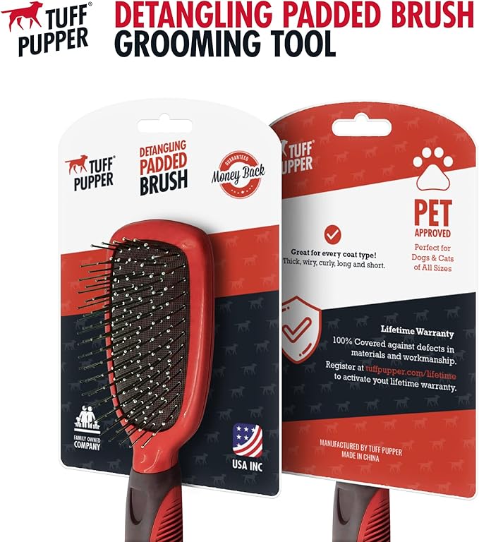 Tuff Pupper Stainless Steel Pin Brush for Long or Short Hair Pets - Detangling & Dematting Undercoat Brush for Dogs, Cats, and All Pets-Mewly Pet