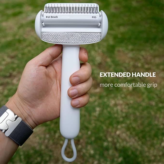 Self Cleaning Grooming Brush for Shedding Pets Rake Gently Removes Loose Undercoat Mats Tangled (White)-Mewly Pet