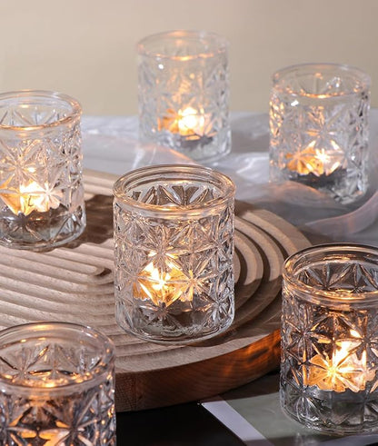 Clear Glass Votive Candle Holders,Glass Candle Holder Set of 12,Vintage Tealight Candle Holders for Wedding Table Centerpieces Decor, Party, Baby Shower/Home Decor/Christmas
