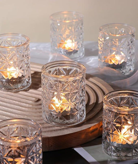 Clear Glass Votive Candle Holders,Glass Candle Holder Set of 12,Vintage Tealight Candle Holders for Wedding Table Centerpieces Decor, Party, Baby Shower/Home Decor/Christmas