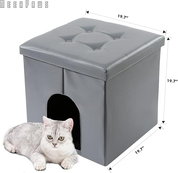 MEEXPAWS Cat Litter Box Enclosure Furniture Hidden, Cat Washroom Bench Storage Cabinet Small 19.7'' x 19.7'' x 19.7''| Dog Proof | Waterproof Inside | Easy Clean | Easy Assembly | Odor Control(Grey)-Mewly Pet