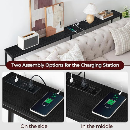 78.7" Console Table with Power Outlet, Narrow Sofa Table, Industrial Entryway Table with USB Ports, Behind Couch for Entryway, Hallway, Foyer, Living Room, Black CTBK20E01
