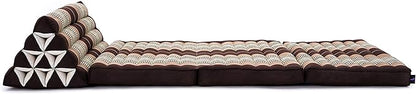 Leewadee 3-Fold Mat XXL with Triangle Cushion – Firm TV Pillow, Foldable Mattress with Cushion Made of Kapok, 67 x 31 inches, Brown