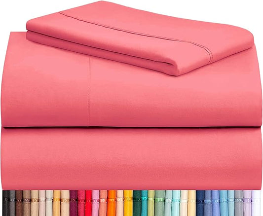 LuxClub 3 PC Sheet Set Bed Sheets Deep Pockets 16" Eco Friendly Wrinkle Free Cooling Machine Washable Hotel Bedding Silky Soft - Vermilion Twin