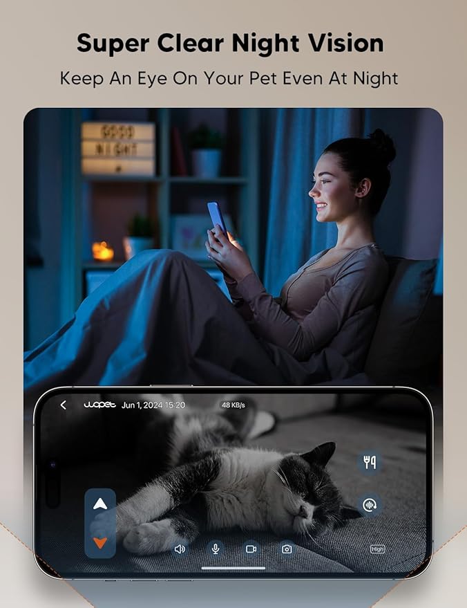 WOPET Automatic Cat Feeder with Camera for Two Cats, 6L Automatic Dog Feeder with HD Video and Night Vision, 5G/2.4G WiFi Pet Feeder for Cats & Dogs, SD Card Storage & 2-Way Audio-Mewly Pet