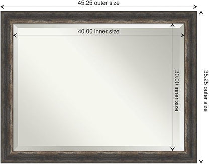 Amanti Art Brown Bathroom Mirror for Over Sink, 35x45 Bark Rustic Char Rectangle Vanity Mirror, X-Large Country Rustic Frame, Hangs Horizonally and Vertically, Bathroom Wall Decor, Beveled Edge