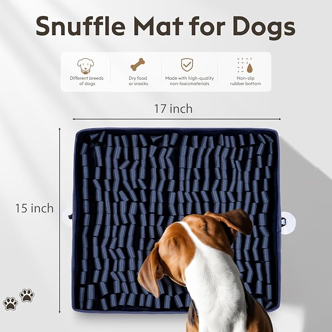 Snuffle Mat for Dogs, Dog Puzzle Mat, Interactive Dog Toys for Enrichment,Sniff Mats with Non-Slip Backing,Suitable for Breeds and Sizes of Dogs (Navy, 17" X 15")-Mewly Pet