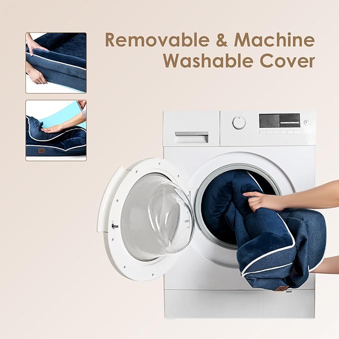 EHEYCIGA Orthopedic Dog Bed for Medium Dogs, Waterproof Memory Foam Medium Dog Beds with Sides, Non-Slip Bottom and Egg-Crate Foam Pet Couch Bed with Washable Removable Cover, Navy-Mewly Pet