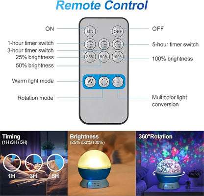 Christmas Baby Night Lights with Remote Control,Moon Projector 360 Degree Rotation - 4 LED Bulbs 8 Color Changing Light, Romantic Night Lighting Blue