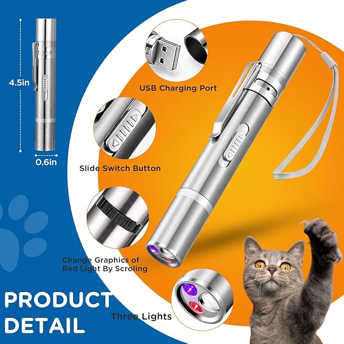 Cat Laser Toy,3-in-1Interactive Cat Toys Automatic Cat Toy with 360° Random Laser & Interactive Feather - 5 Laser PatternsUSB Rechargeable Motion Activated Moving - Fun Toys for Indoor Cats & Kittens-Mewly Pet