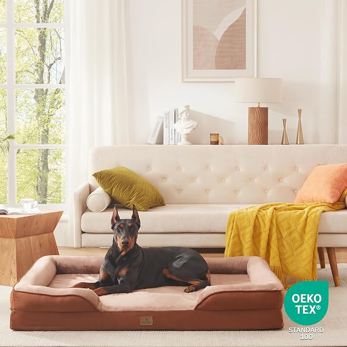 Bedfolks Orthopedic Dog Bed XXL, Waterproof Dog Sofa Bed for Giant Dogs, Egg Foam Pet Couch Bed with Removable Washable Cover and Nonslip Bottom, Brown-Mewly Pet