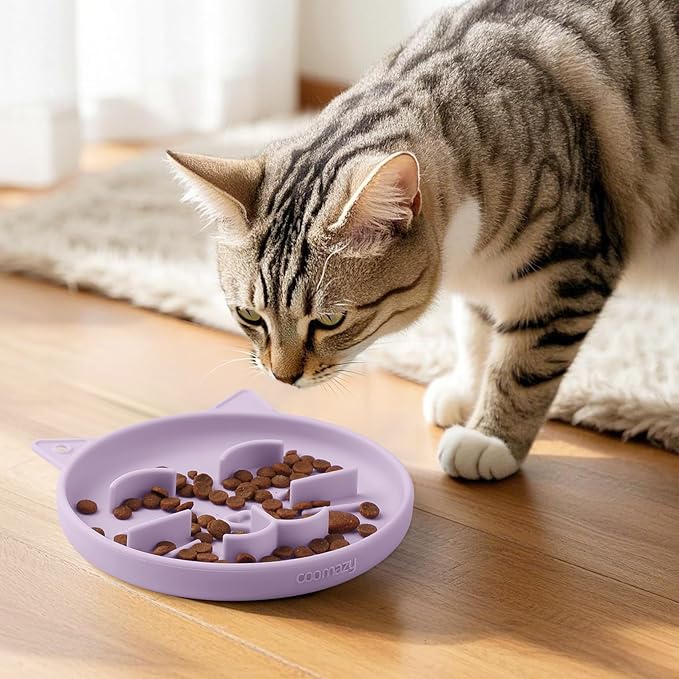Coomazy Silicone Slow Feeder Dog Cat Bowls, Interactive Puzzle Toy for Pets Dry/Wet Food Training, Keeps Dogs Cats Busy, Prevents Puppy Kitty Overeating (Purple, 0.8 Cup)-Mewly Pet