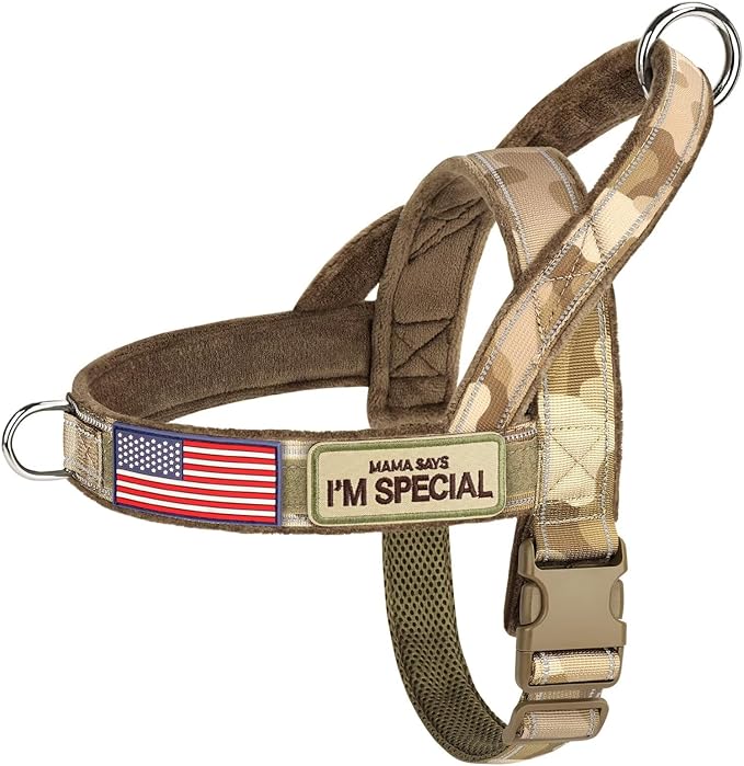 Forestpaw No Pull Dog Harness - Soft Flannel Padded Tactical Dog Vest Harness with Quick Release Buckle, Adjustable Reflective Pet Harness for Large Dogs Walking Training,Brown Camouflage L-Mewly Pet
