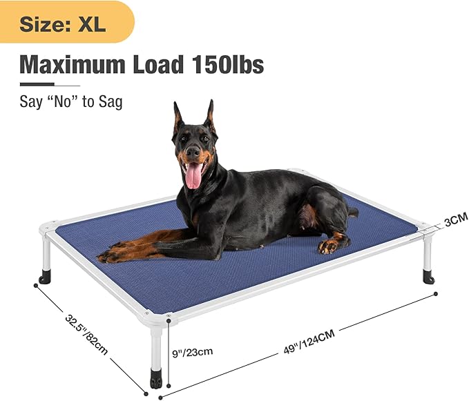 Veehoo Chew Proof Elevated Dog Bed - Cooling Raised Pet Cot - Silver Aluminum Frame and Durable Textilene Mesh Fabric, Unique Designed No-Slip Feet for Indoor or Outdoor Use, Blue, X-Large, CWC2003-Mewly Pet