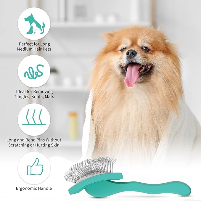 Slicker Brush for Dogs, Long Pin Dog Grooming Brush for Goldendoodles, Poodles, Doodles & More, Includes Bonus Pet Comb, Perfect for De-Shedding, Dematting & Reducing Tangles. Large, Green-Mewly Pet