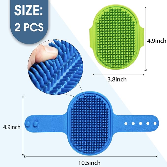 Dog Grooming Brush, Lilpep Pet Shampoo Bath Brush Soothing Massage Rubber Comb with Adjustable Ring Handle for Long Short Haired Dogs and Cats (Blue+Green, pack of 2)-Mewly Pet