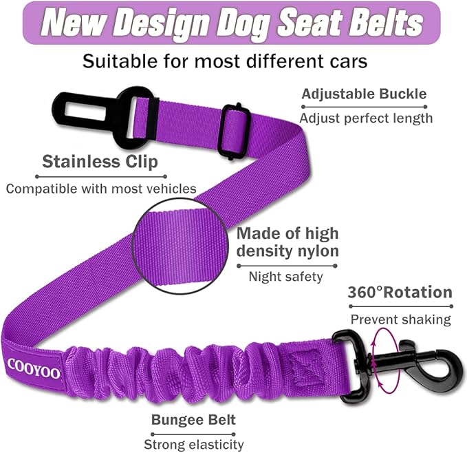 COOYOO Dog Seat Belt,3 Piece Set Retractable Dog Car Harness Adjustable for Vehicle Nylon Pet Safety Heavy Duty & Elastic-Mewly Pet