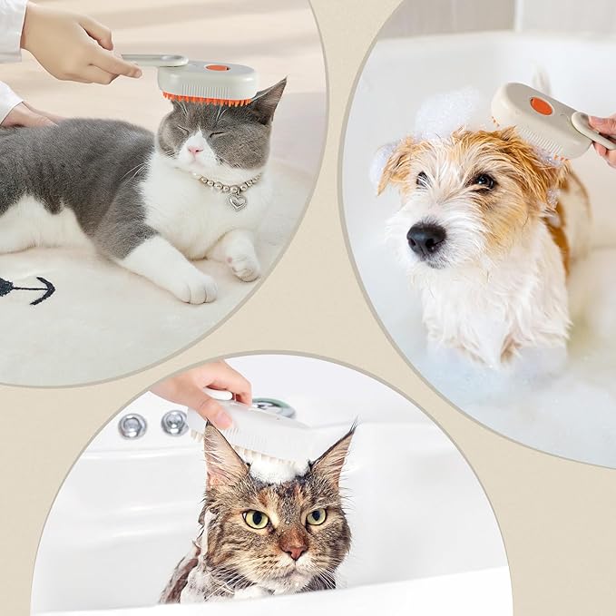 Cat Steam Brush, 3 in 1 Self Cleaning Steamy, Spray Silicone Massage Comb, Hair Removal Tool with Handle Multifunctional Grooming Brush for Cats Dogs-Mewly Pet