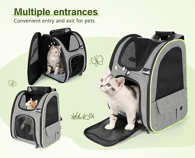 Pecute Cat Carrier Backpacks, Expandable Cat Backpack with Breathable Mesh, Pet Carrier Backpack for Cats Small Dogs Puppies Up to 17 Lbs, Dog Carrier Backpack Great for Travel Hiking Camping Outdoor-Mewly Pet