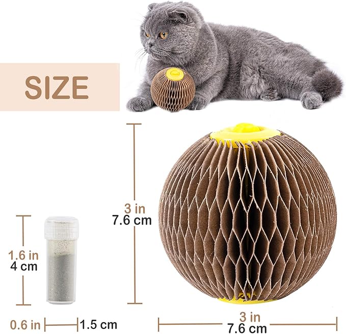 AREIIA Catnip Ball Toy for Cats Catnip Refillable Scratcher Ball Kitty's Faithful Playmate Reduce Obesity and Loneliness CSB01BR-Mewly Pet