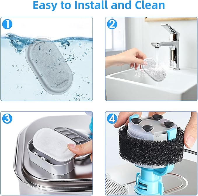 40 Pack Cat Water Fountain Filters-Cat Fountain Replacement Filters for Stainless Steel 108/3.2L& 67oz/2L Adjustable Water Flow Pet Water Fountain(20 Pack Pet Water Filter Refills+20 Pack Sponges)-Mewly Pet