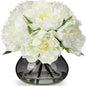 Hollyone Peonies Artificial Flowers with Vase White Peony Fake Flowers Faux Silk Flower Arrangements in Glass Vase with Faux Water Faux Floral Bulk Bouquet for Home Office Table Centerpiece Decoration