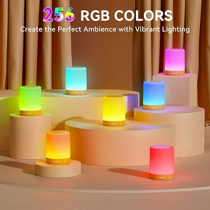 Auxmir Night Light for Kids Baby, Dimmable Touch Lamp for Nursery, 11 RGB Colors 5 Brightness, Portable Rechargeable Bedside Table Lamp for Nightstand, Kids Night Light for Bedroom Living Room, Brown