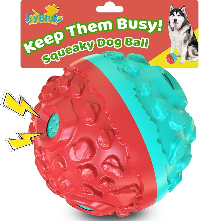 Dog Ball for Aggressive Chewers - Interactive Dog Toy Balls Fun Squeaky Sound to Keep Them Busy, Durable for Small Medium Large Breeds, Rubber Pet Chew Toys, As Seen on TV, Blue & Red-Mewly Pet